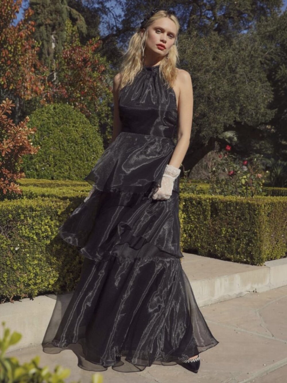 NWT Lulus Perfect Beauty Black Organza Backless Tiered Maxi Dress (size S) - Picture 6 of 11